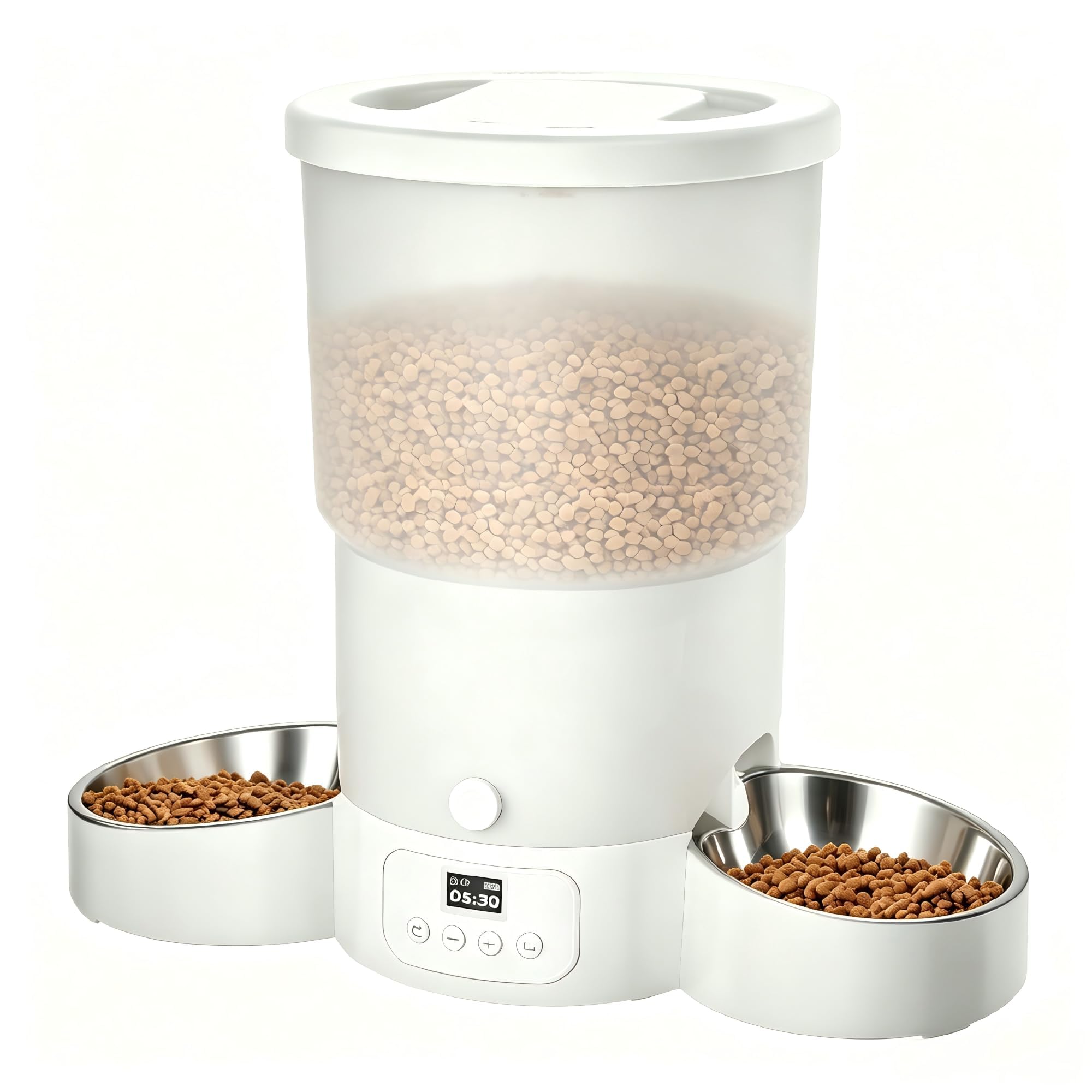 Gimars 5L Distributore Automatico Cibo Gatti 2 Ciotole in Acciaio Inossidabile, Distribuzione Uniforme, Dispenser Crocchette Gatti e Cani Programmabile da 1-6 Pasti al Giorno, Registrazione Vocale 10s