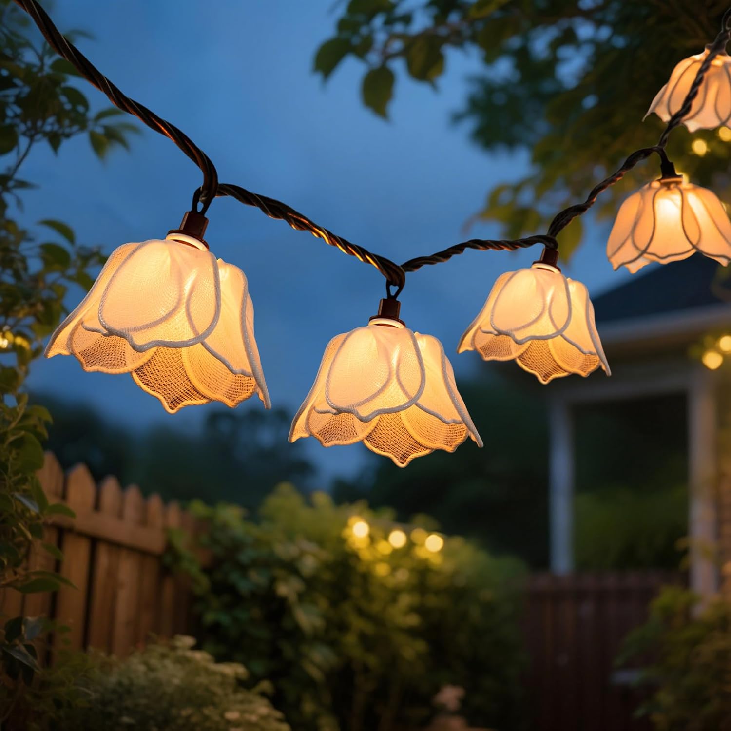 Decorative String Lights Plug in with 10 Incandescent Bulbs, Flower Garland Fairy Lights Connectable Weatherproof Outdoor Indoor for Wedding Garden Pergola Bedroom Porch Floral Home Decor (White)