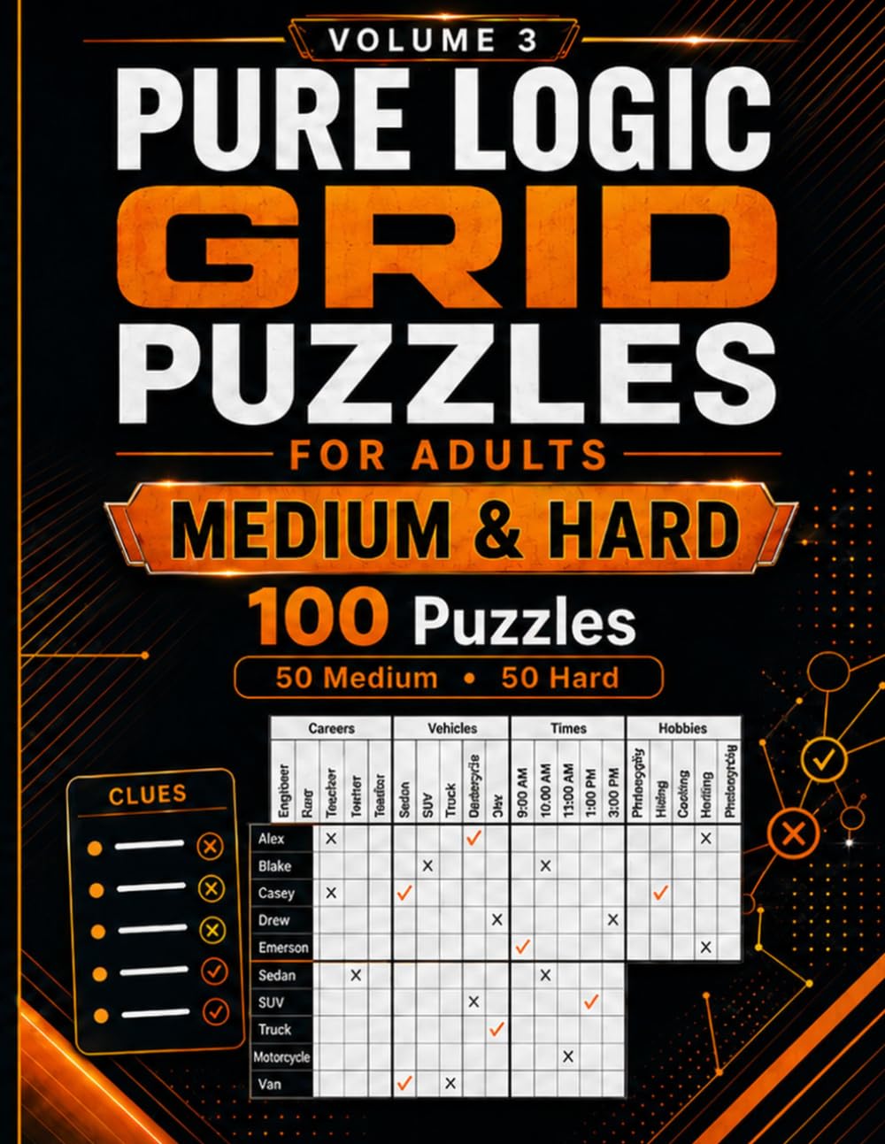 Pure Logic Grid Puzzles: Medium to Hard: 100 Challenging Deduction Puzzles for Adults with Clues, Grids, and Solutions