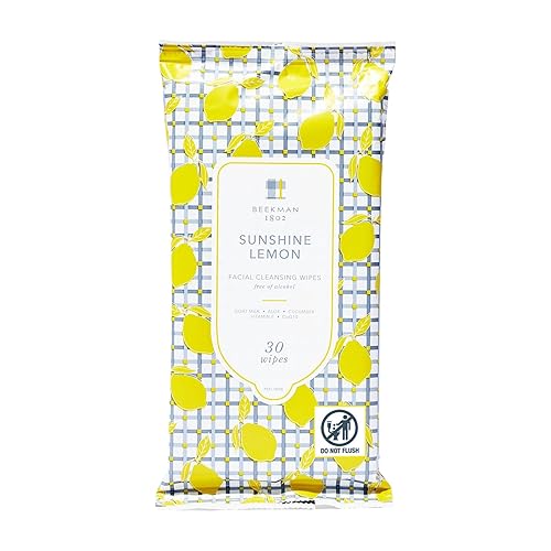 Beekman 1802 Toallitas faciales y corporales, aroma a limón Sunshine, 30 unidades, limpia la suciedad y el maquillaje, con leche de cabra, aloe y