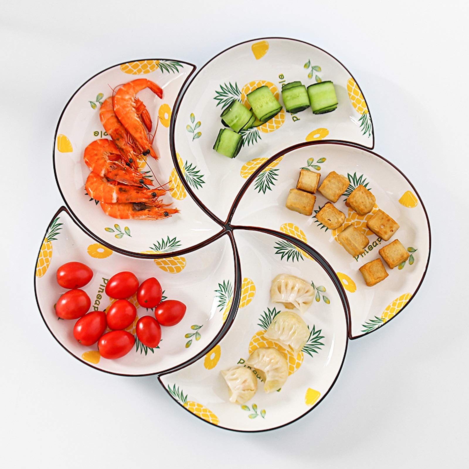 Ciotoline da Snack 10pcs Snack Plate Aggiungi 1 PZ Zuppa Bowl Home Piatto da pranzo Piatto da cucina in ceramica Set di stoviglie in ceramica Squisita Piastra dessert a forma di luna Squisita Piatto f