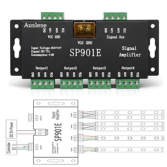 Auslese® SP901E SPI Signal Amplifier LED Pixel Repeater for WS2812B WS2811 WS2813 SK6812 WS2801 SK9822 WS2815 Addressable RGB LED Strip Dream Color Programmable LED Matrix Panel Stage Lighting
