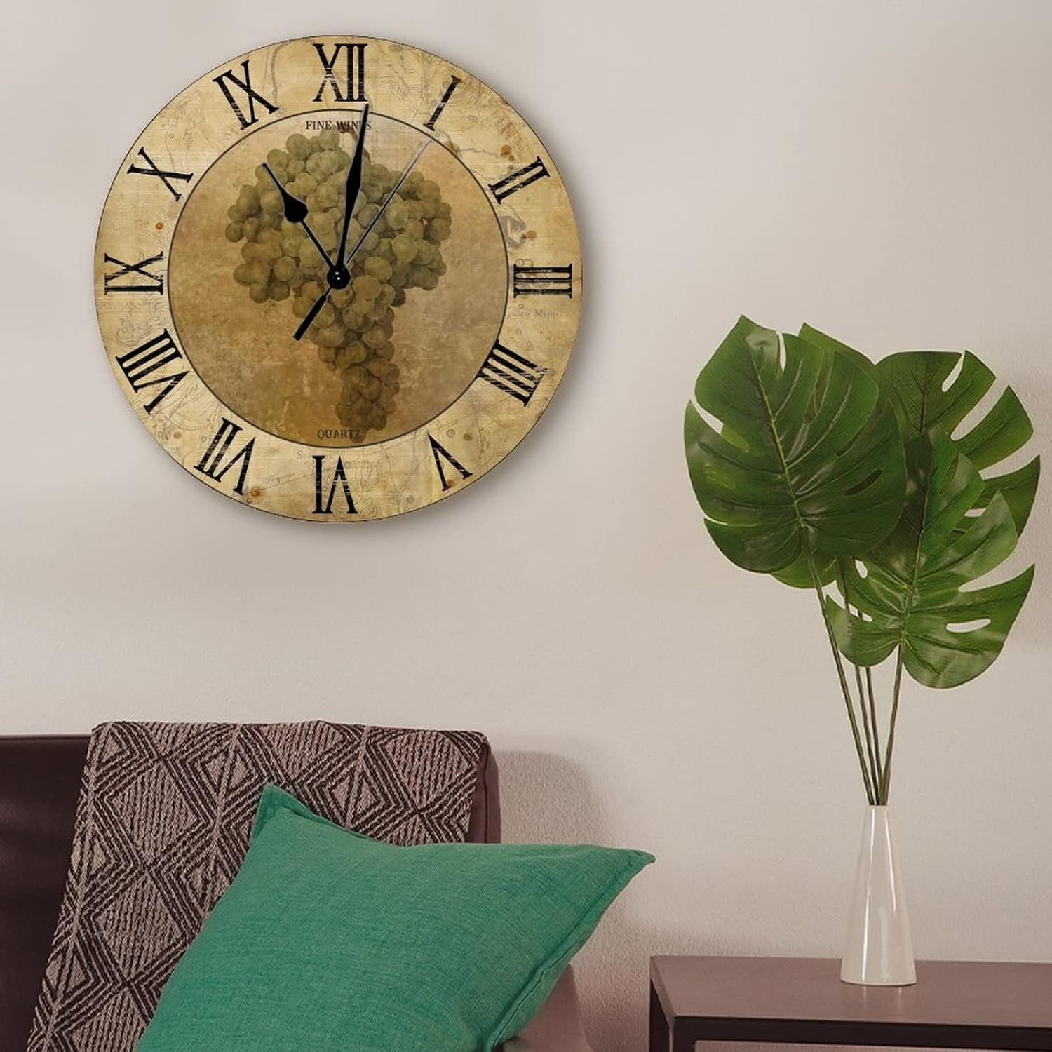 Wine Wooden Wall Clock Europe Romantic Kitchen Clock Red Wine 15 Inch Wall Clocks Battery Operated Silent Non-Ticking Farmhouse Wall Decor Home Decor for Bedroom Living Room Office