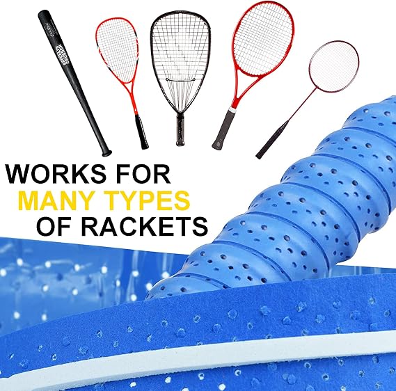 Tennis Grip Tacky Tennis Racket Grip Tape Absorbent Anti-Slip Overgrip for Tennis Badminton Pickleball Racquet Handle Grip with Damping Ridges Overgrips (Black)