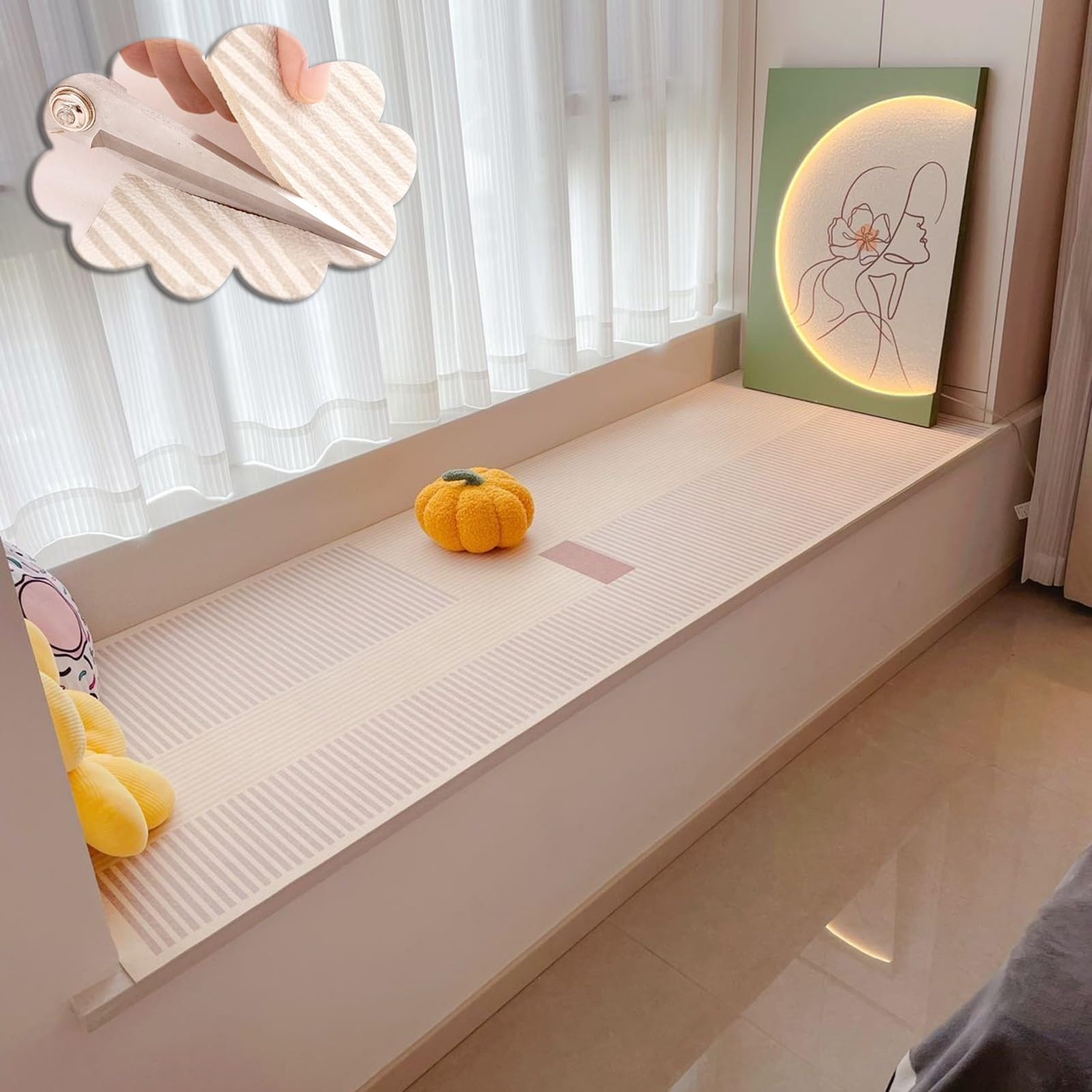 Mata na Parapet Przycinana Dekoracyjna Poduszka Pod Telewizor, Wodoodporna Skórzana Mata Parapet, Odporna Zarysowania, Poduszka Okno Wykuszowe Balkon(L240x35cm(95x14"))