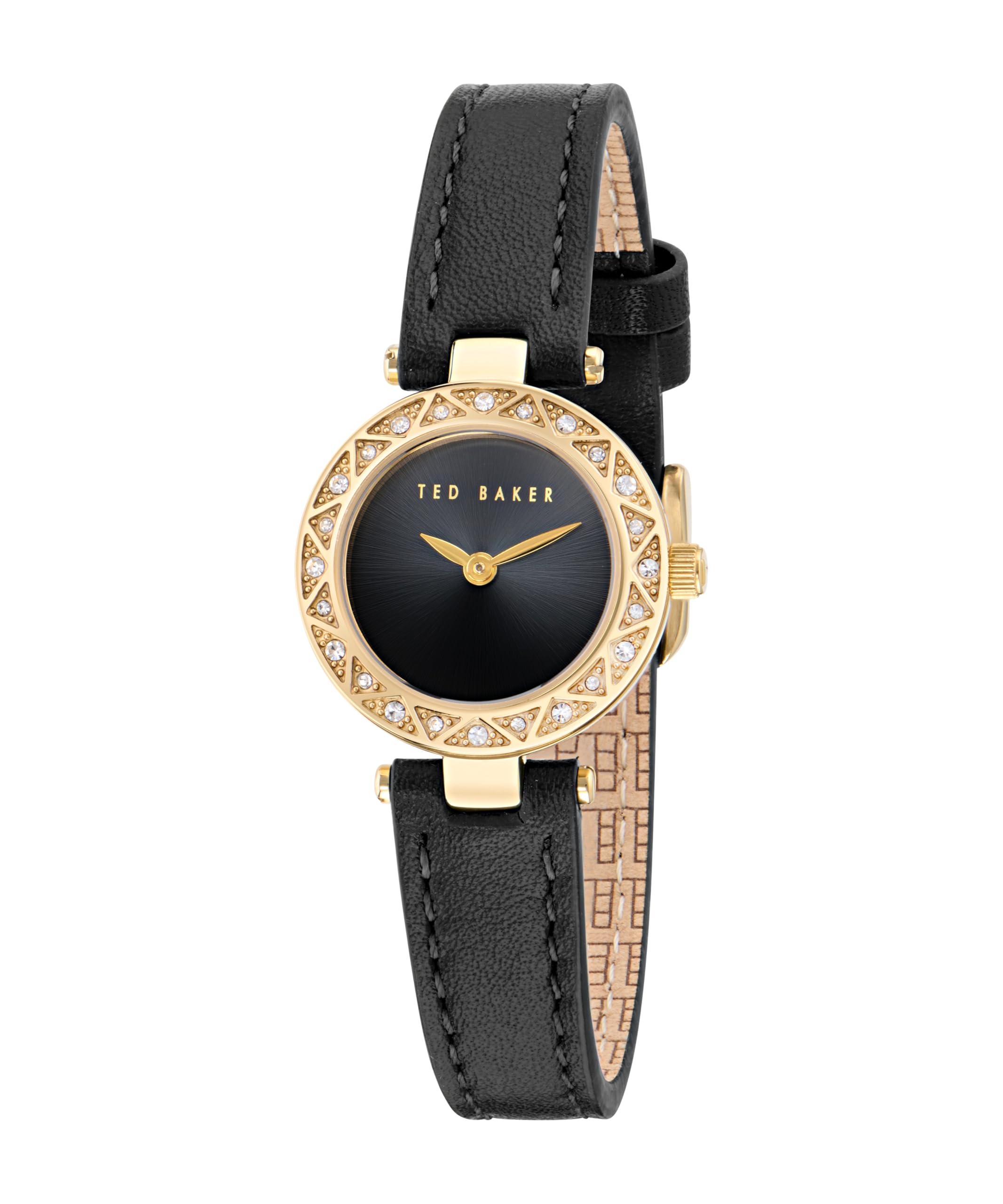 Ted Baker Women's Jolyye Yellow Gold RSST Case Black Dial Black Leather Strap Watch, Black, 24 mm