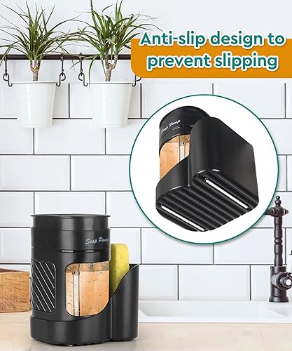 Miniatura 5 de Dispensador de jabón para platos 3 en 1 con soporte de esponja para fregadero de cocina (incluye una esponja), juego de dispensador de jabón de