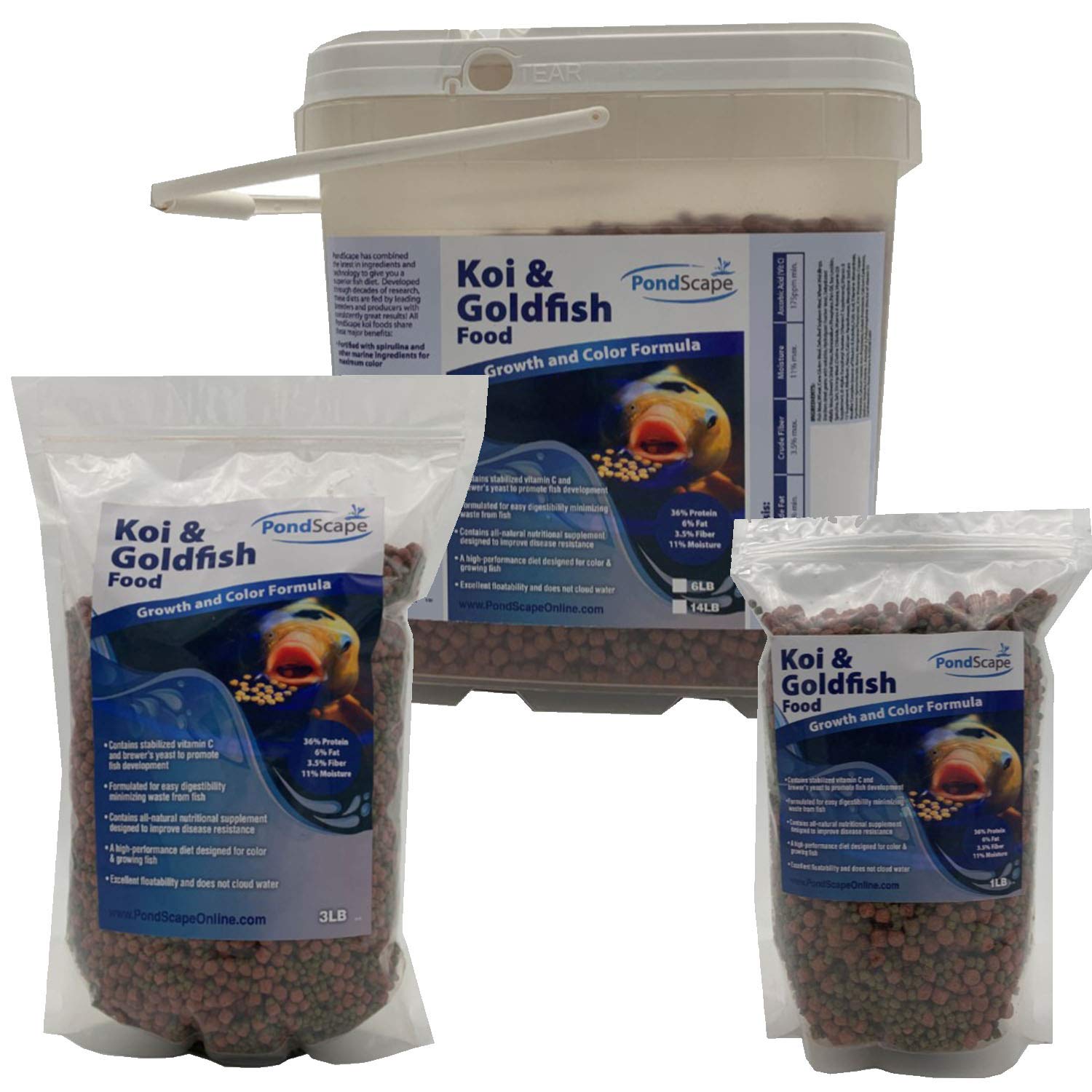PondscapeGrowth & Color Fish Food for Koi & Goldfish Mixed Pellet (14LB)