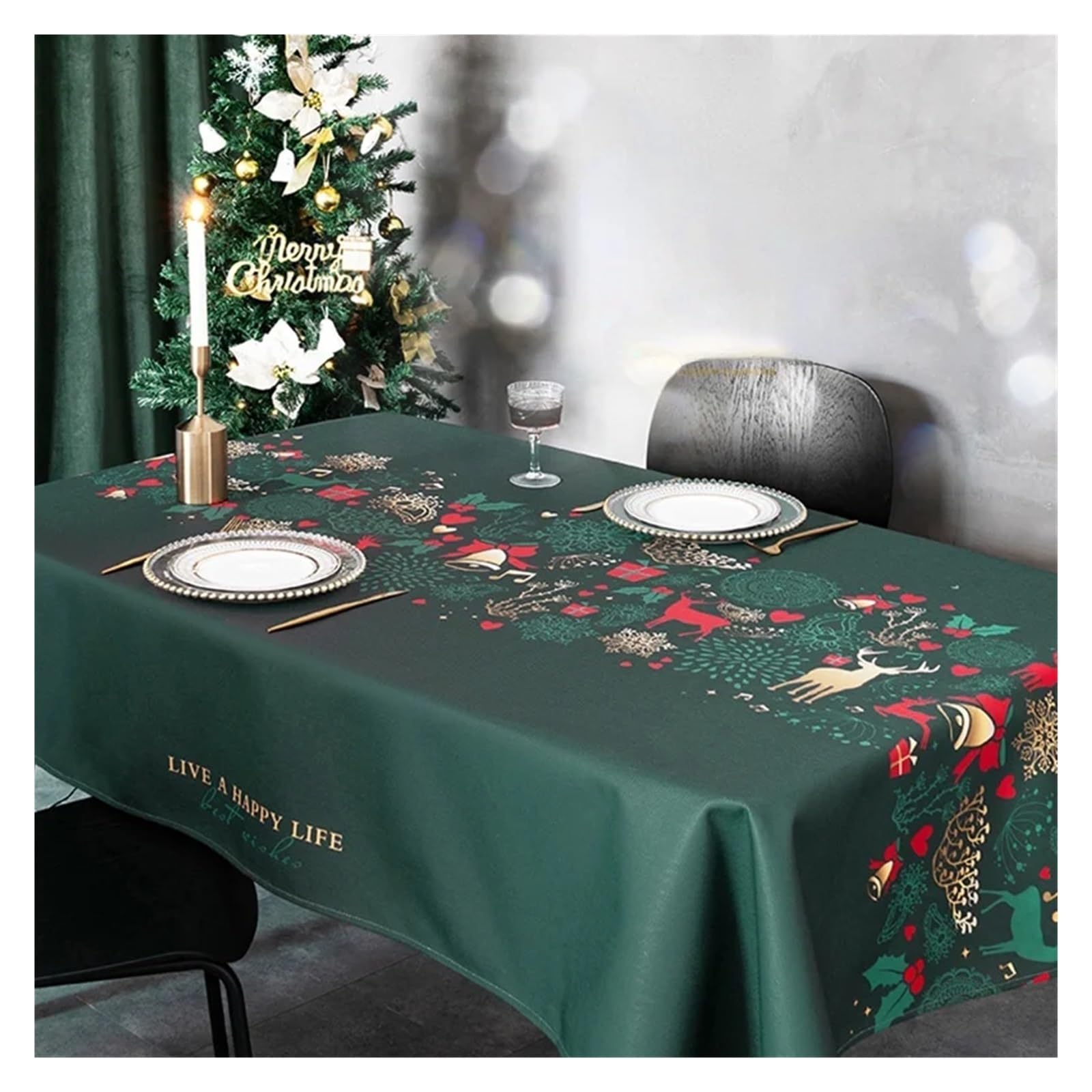 tischtuch weihnachten Wind Fest Weihnachten Tuch Kunst Tischdecke Wasserdicht und Öl-beständig Haushalt Urlaub Party Dekoration Zubehör Tisch Matte für Partys, Dekoration(White,140x140cm55x55inch)