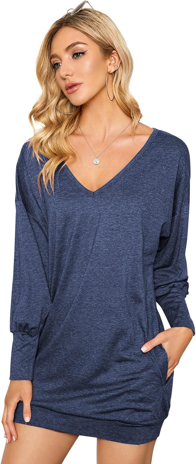 ZANZEA Women Casual Loose Long Sleeve Jumpers Tops Baggy V Neck Pullover Blouse Tunic Sweatshirt Mini Dress