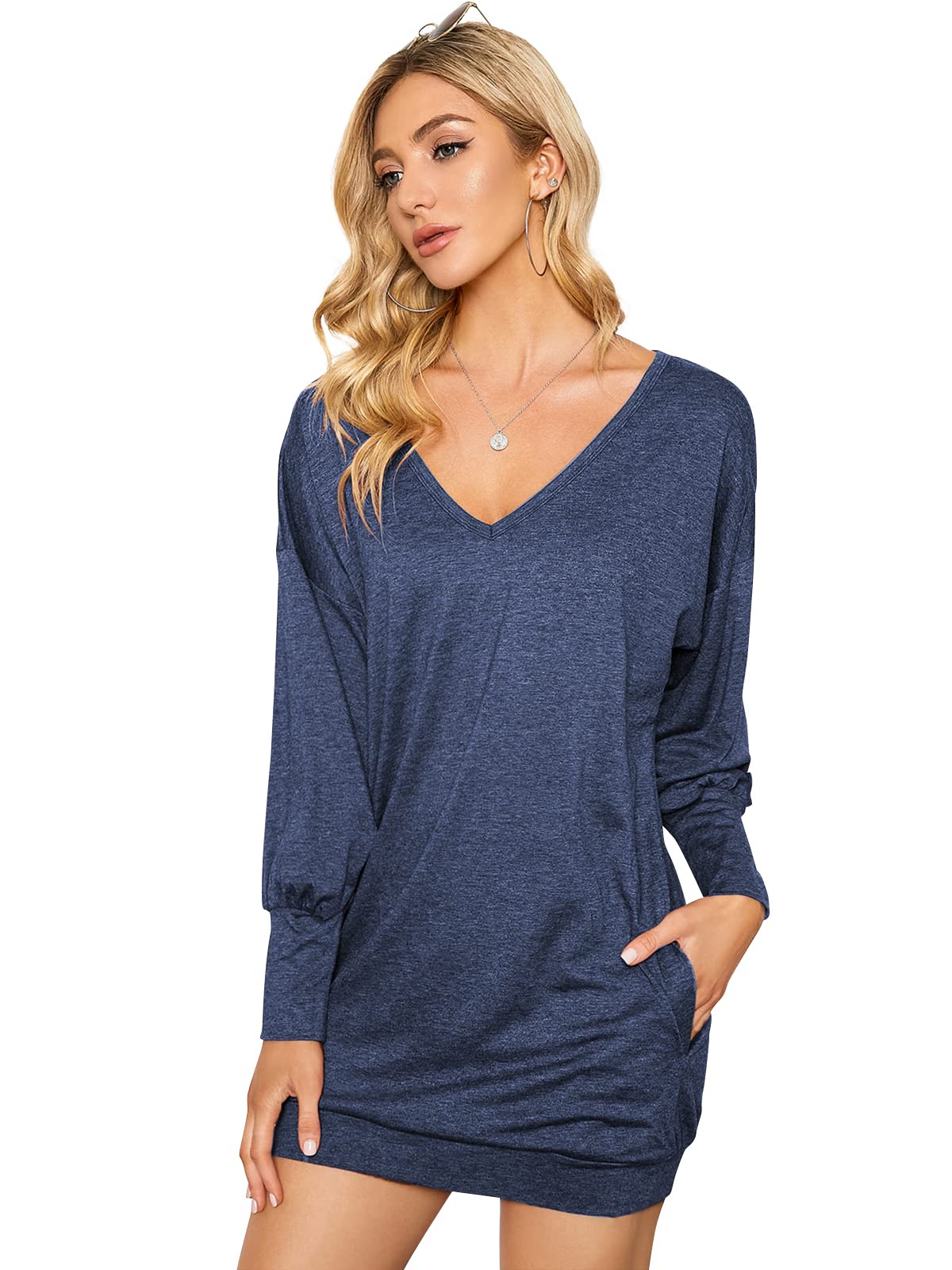 ZANZEA Women Casual Loose Long Sleeve Jumpers Tops Baggy V Neck Pullover Blouse Tunic Sweatshirt Mini Dress