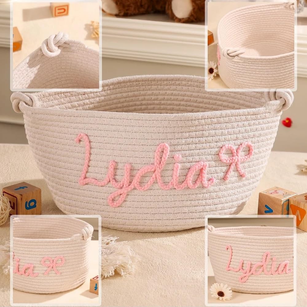 Cesta de juguetes personalizada, cesta con nombre de bebé personalizada, caja de pañales de algodón hecha a mano, baby shower, organizador de contenedores for cachorros, regalo