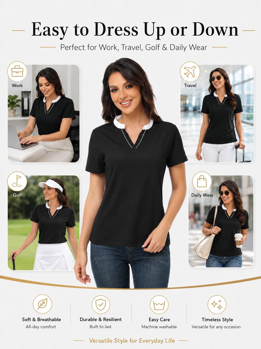 Womens Polo Shirts for Women Short Sleeve UPF 50+ Fast Dry Stretch Moisture Wicking Golf Work Shirt Collared Top