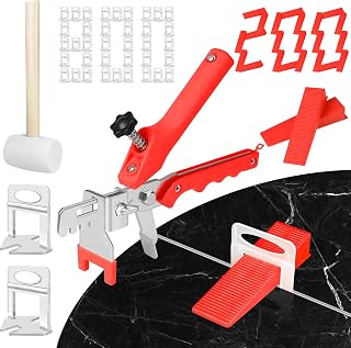 Tile Leveling System 1/16 Inch with Tile Plier and Rubber Hammer - 800Pcs Tile Spacers Leveling Clips and 200Pcs Reusable Wedges Tile Tools for Floor Wall Ceramic Tile Stone Installation - Red