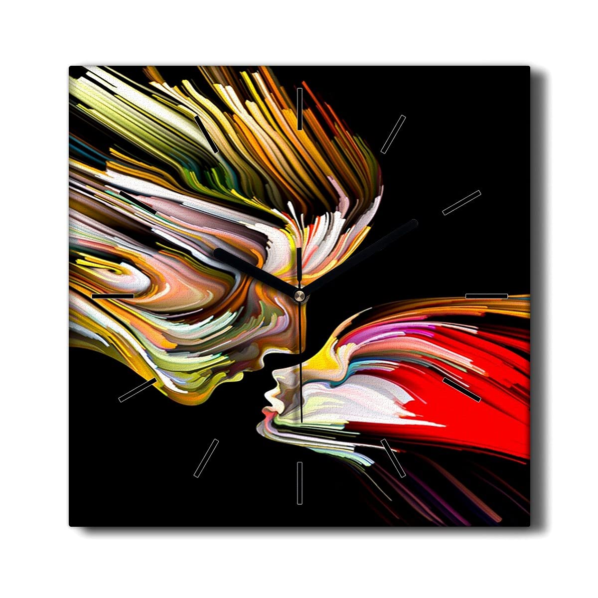 Horloge sur toile 30x30cm expressionnisme pour la décoration murale du salon silencieuse