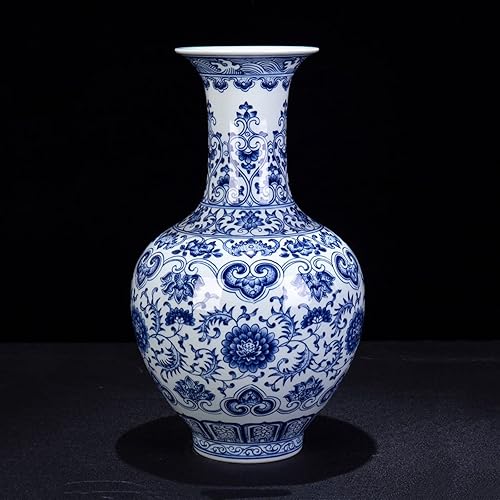 Miniatura 6 de Jarrón decorativo de porcelana china Jingdezhen Jarrón decorativo de porcelana azul y blanca, simple retro para el hogar, florero con base de