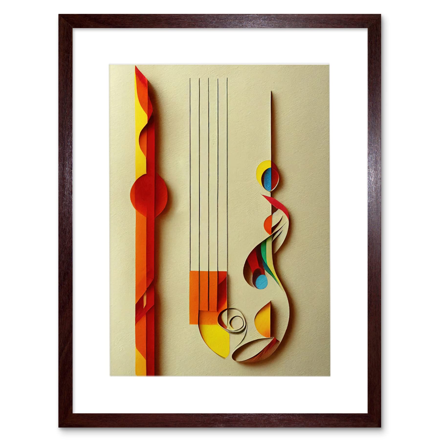 Wee Blue Coo Kandinsky Inspired Abstract Musical Symbol Clefs Music Yellow Turquoise Orange Artwork Framed Wall Art Print 12X16 Inch