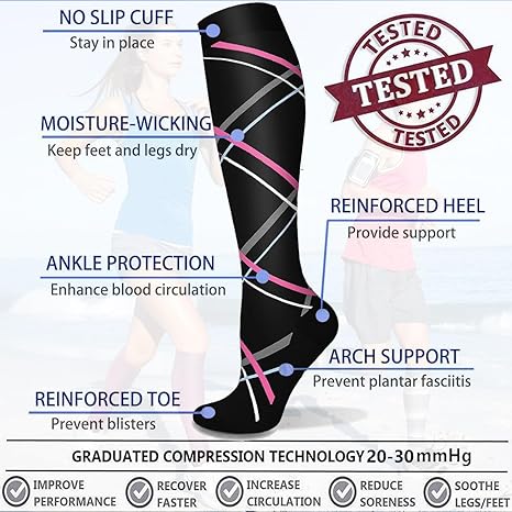 6 Paar Kompressionsstrümpfe 15-20 MmHg - Stützstrümpfe Für Sport & Alltag