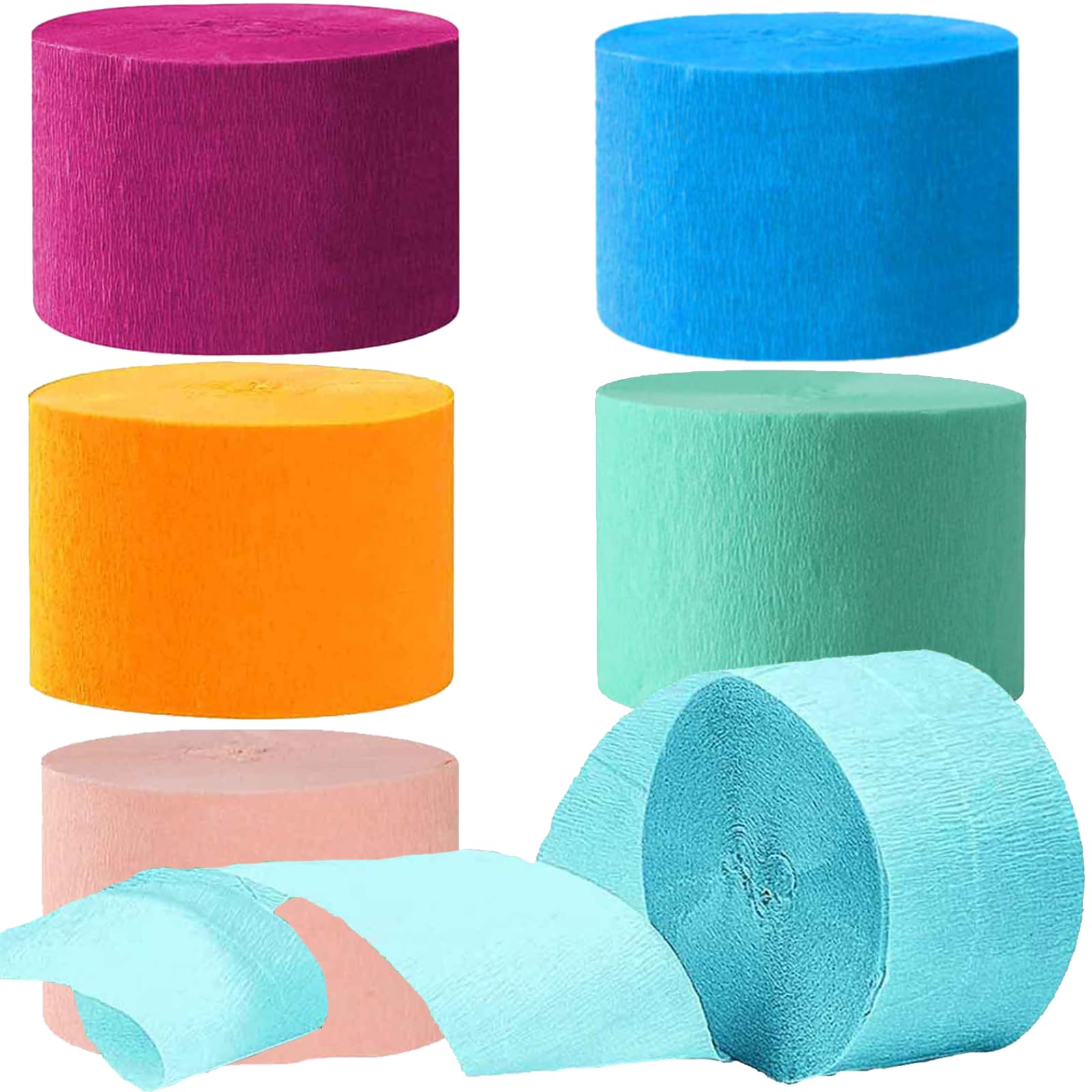 Rose Red Orange Blue Red Crepe Paper Streamers - 6 Rolls Party Streamers for Mexican Theme Birthday Cinco De Mayo Party Decoration