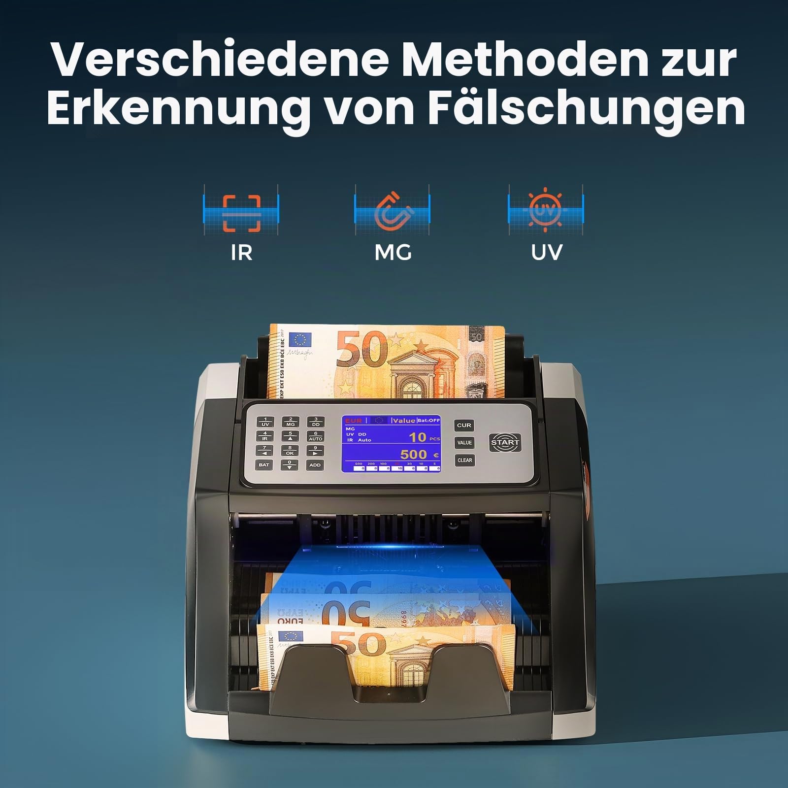 Bonvoisin Einfacher Geldzählmaschine, zählt sortierte Nennwerte | 1000 Stück/Min., UV/IR/MG-Fälschungserkennung, Batch-, ADD-Funktionen, Zusätzliches Display (Mischbeträge nicht Zählbar)