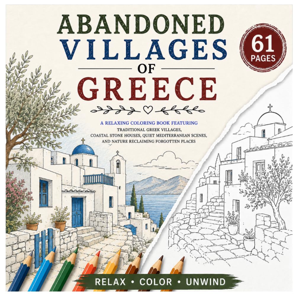 Abandoned Villages of Greece: A Relaxing Mediterranean Coloring Book Featuring Traditional Greek Villages, Coastal Stone Houses, Quiet Countryside ... Forgotten Places (Abandoned Villages Series)