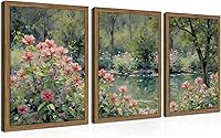 Zeredi Framed Monet Wall Art Set of 3 - Impressionist Floral Canvas Prints, Vintage Cottagecore Botanical Decor 12x16in Living Room Bedroom