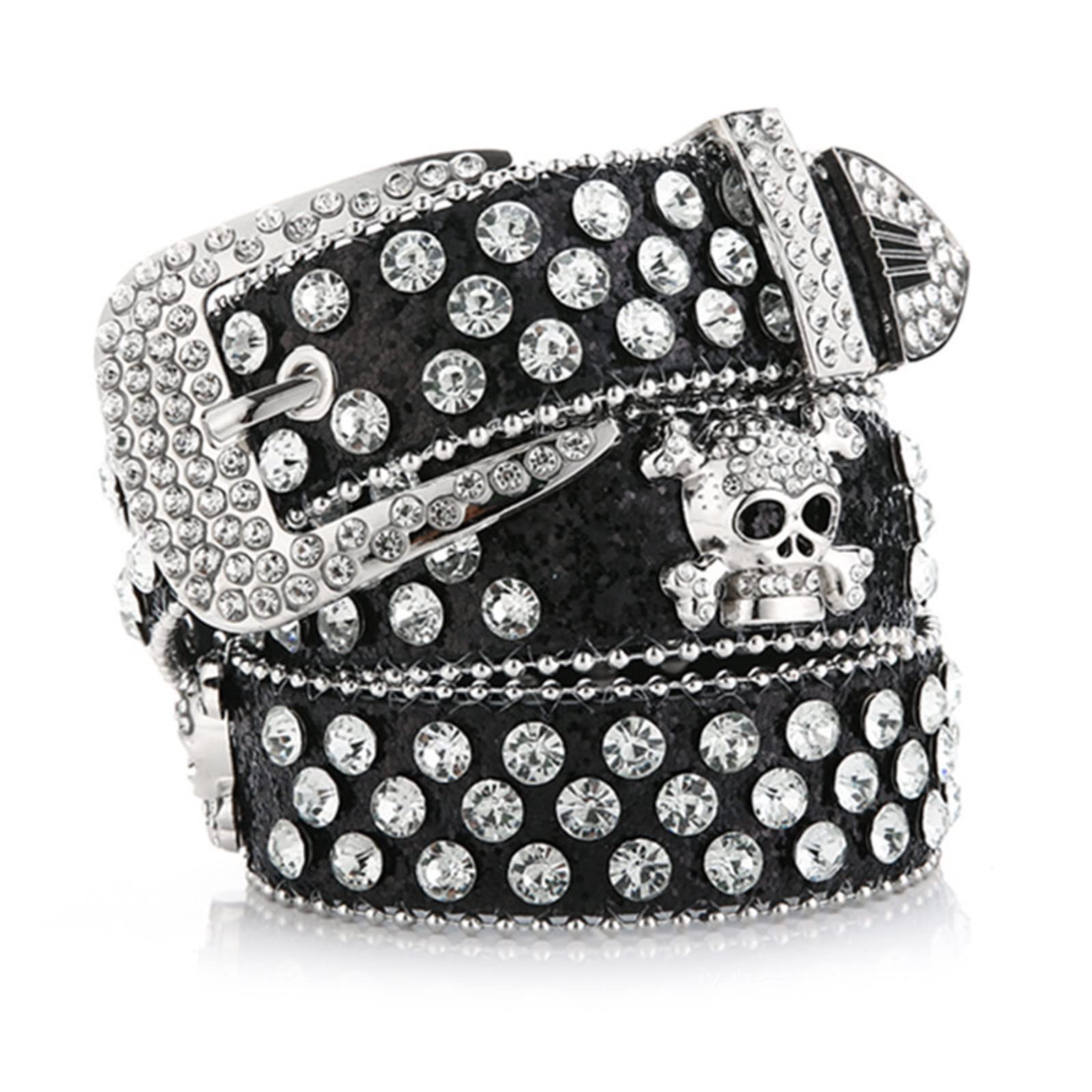 Head Skull Buckle Belts Women Pu-leather Strap Rhinestone Buckle Belts Western Cowboy Girls Fashion Belt For Jeans
