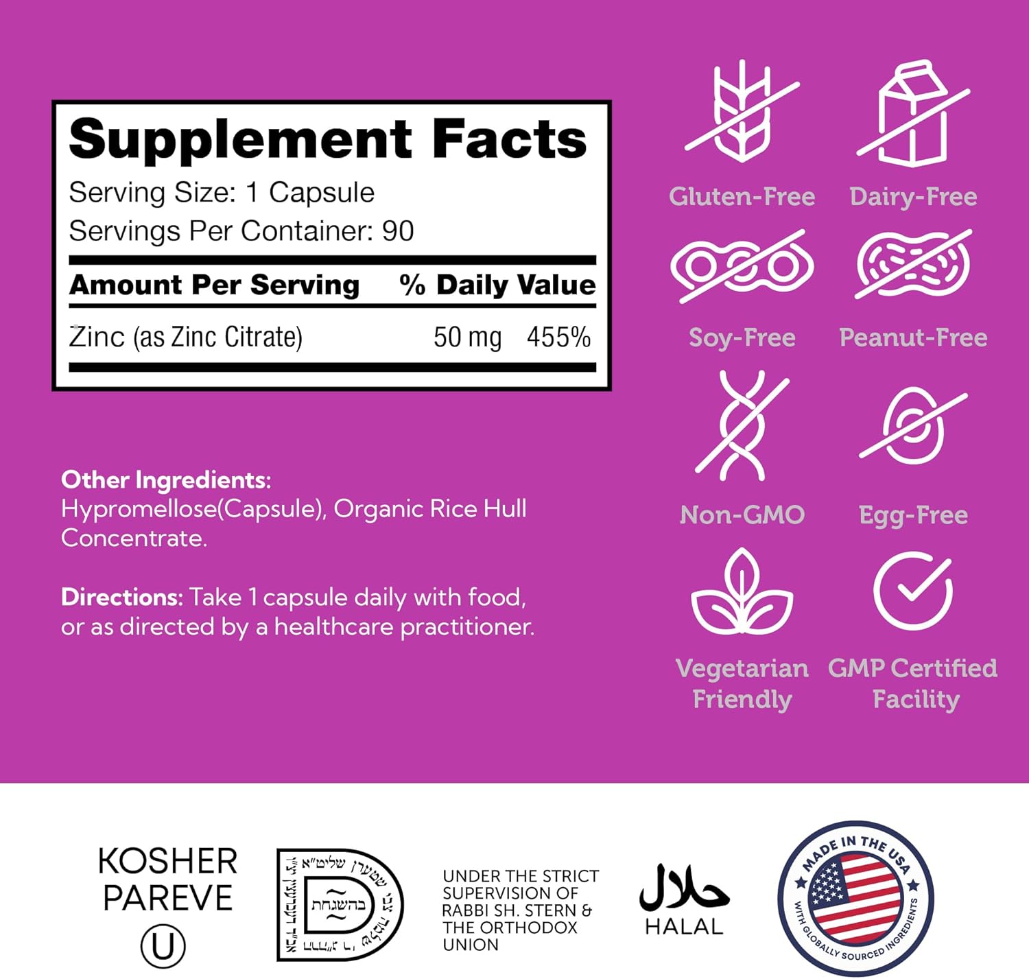 Zahler Zinc 50mg, Supports Immune and Antioxidant Protection, Certified Kosher, 90 Capsules - Image 5