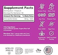 Vista 5 de Zahler Zinc 50 mg, apoya la protección inmune y antioxidante, certificado Kosher, 90 cápsulas