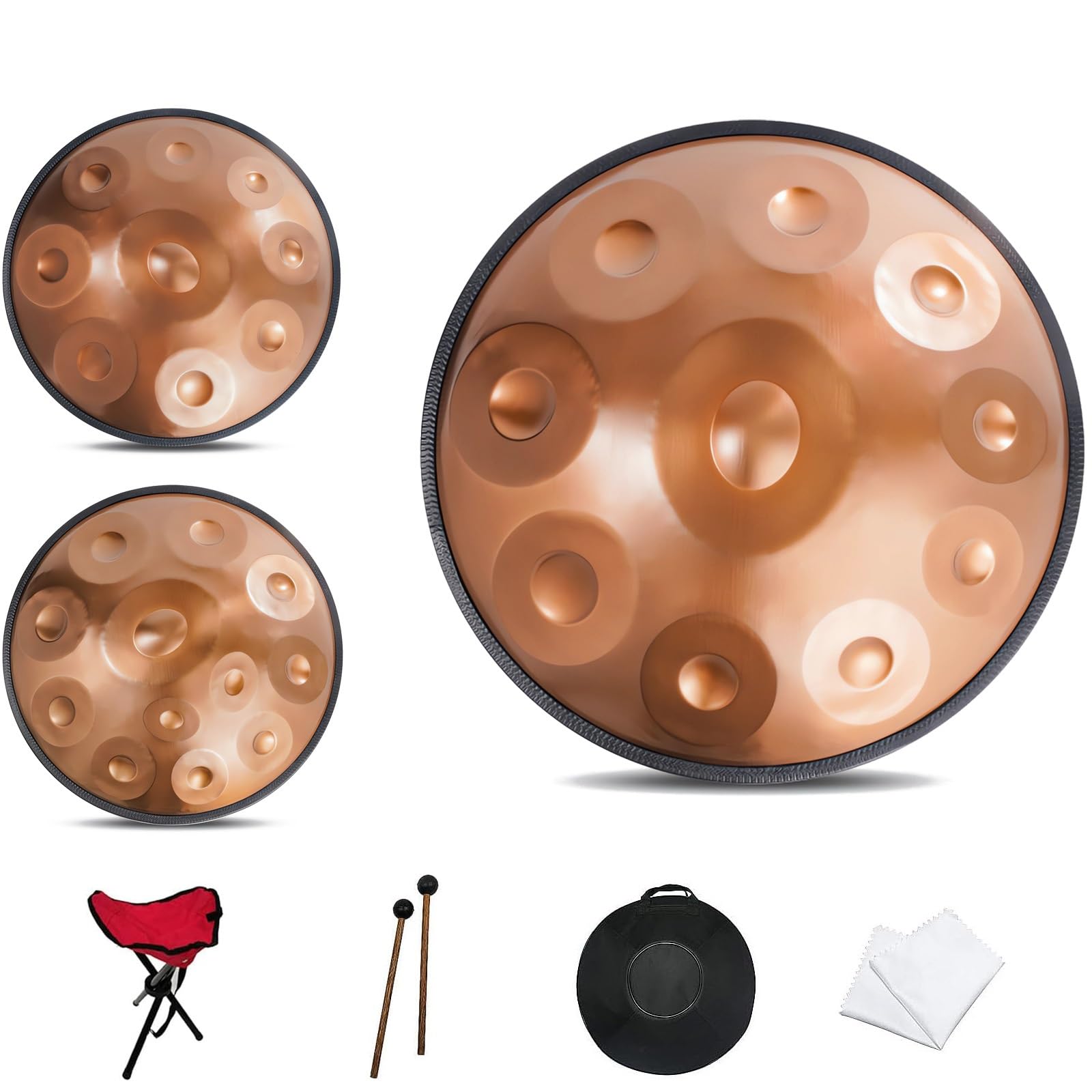 Handpan Instrument - 55cm Steel Tongue Drum De 9/10/ 12 Notes pour Adultes - Hand Pan Drum avec Trépied, Maillets Et Sac De Transport, 432Hz/440Hz (Color : Black_9 Notes, Size : 432Hz)