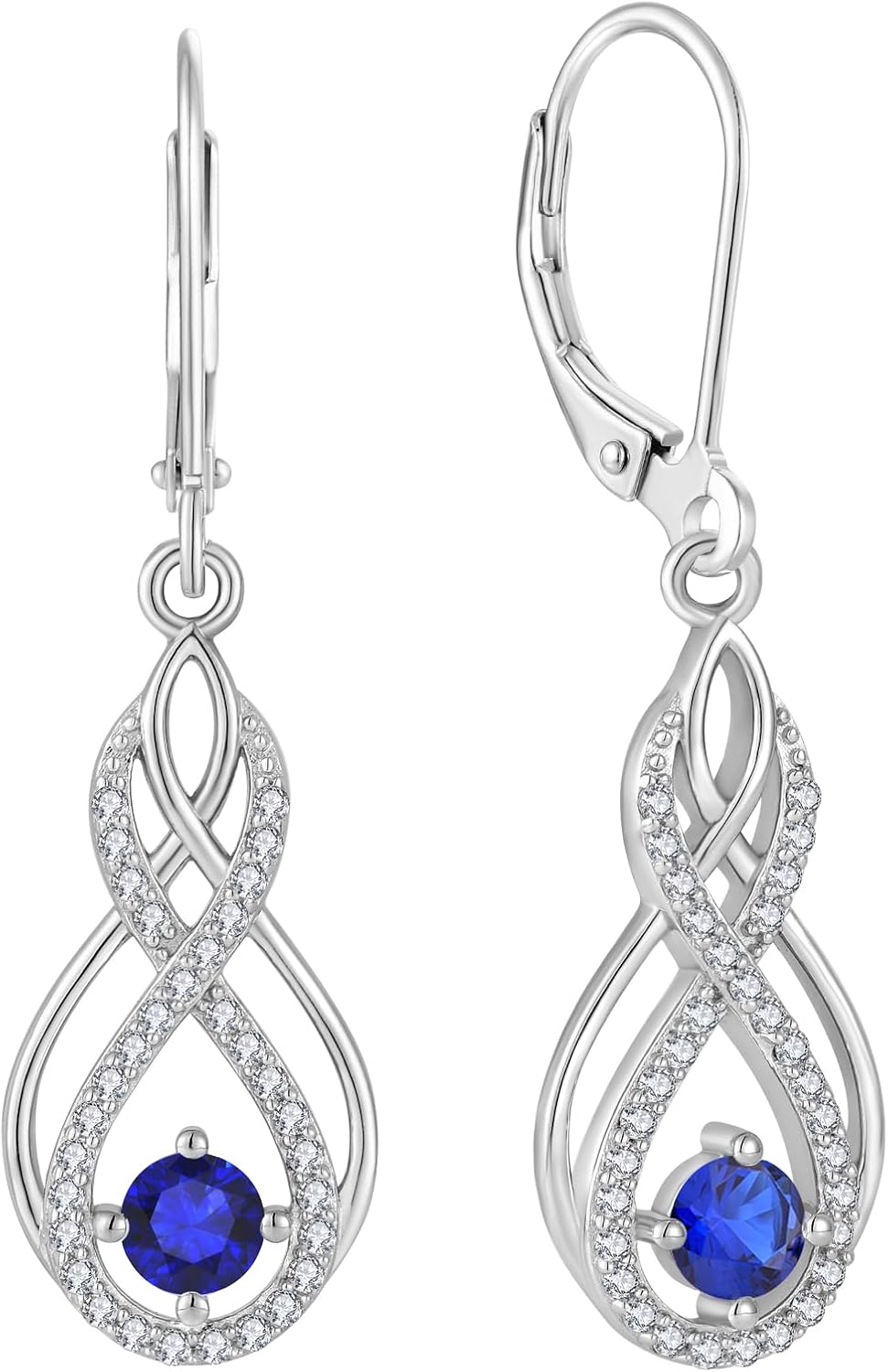 Infinity Dangle Earrings Leverback Earrings Twisted 925 Sterling Silver Cubic Zirconia Drop Earrings Christmas Gift for Women Her Wife Mother