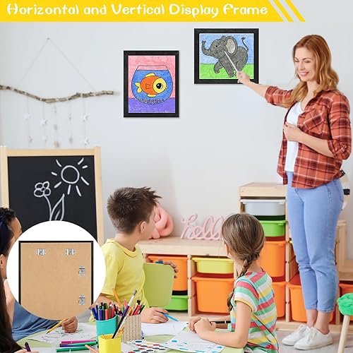 Miniatura 4 de Paquete de 2 marcos de arte para niños de 8.5 x 11 pulgadas, color marrón, marcos de arte para niños, intercambiables, con apertura frontal, marco