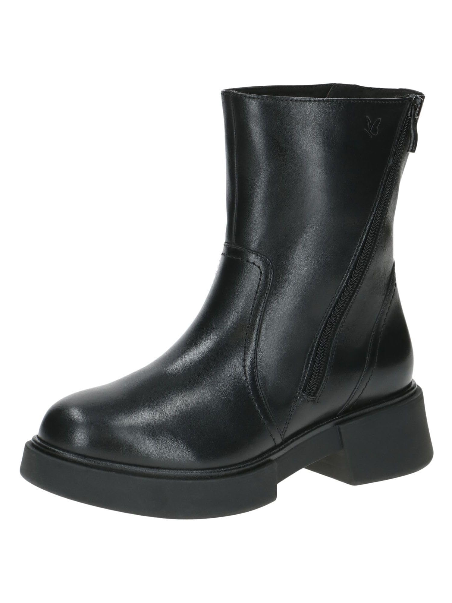 Caprice Women's leather heeled winter boots with zipper, Black (Black Nappa), 4 UK