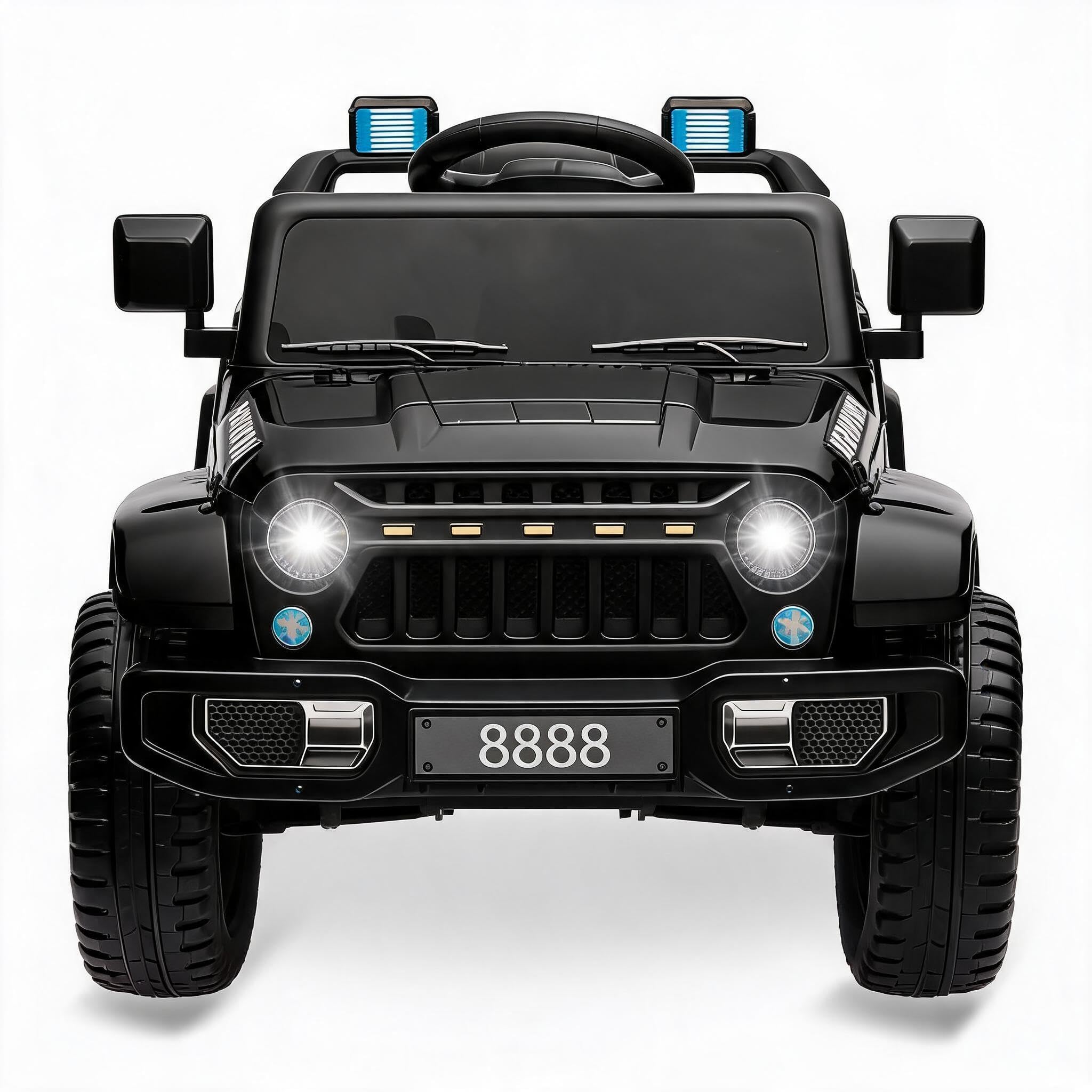 12V Kinder Elektroauto mit Fernbedienung – 2x35W Motoren, bis 5 km/h, LED-Lichter, Musik, Hupe, Federung, Sicherheitsgurt – Elektrisches Kinderfahrzeug Geschenk – Schwarz