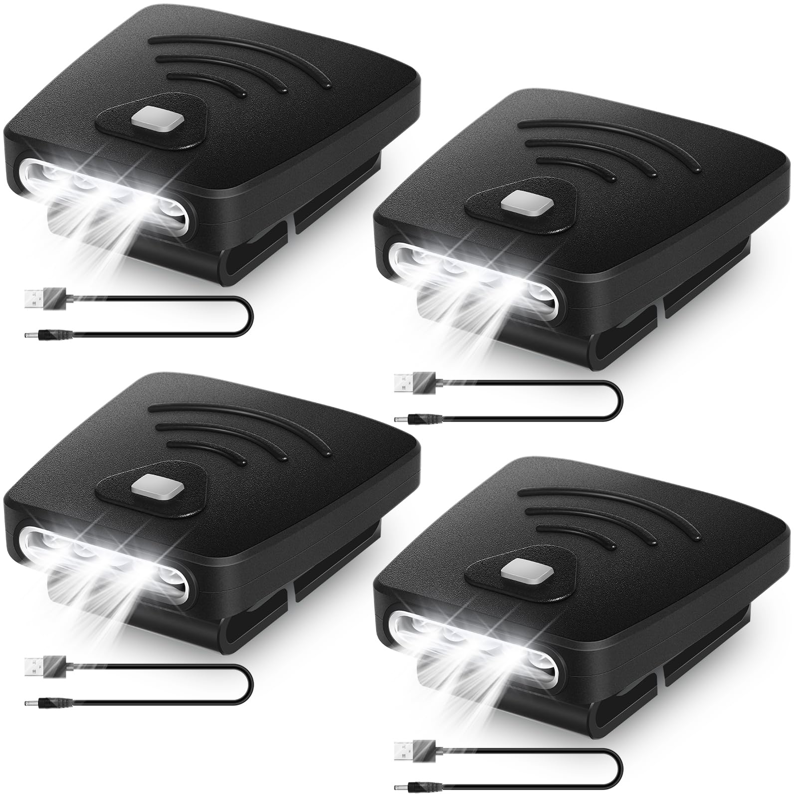 Aurelema 4 pz LED Clip on Cap Luci USB Ricaricabile Cap Torcia Clip Impermeabile Clip sul Cap Luce Luce Del Faro Leggero Clip On Luce per Natale Pesca Campeggio Lavoro a Mano