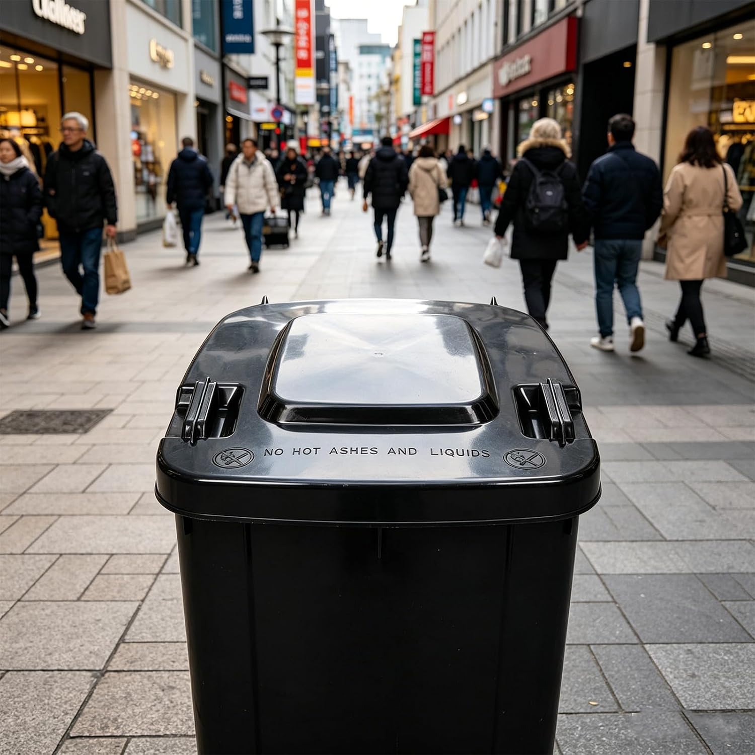 Square Trash Can Lid Replacement - Outdoor Garbage Bin Plastic Cover with Handle - for Public Waste Recycling Bins Industrial Commercial Use Black