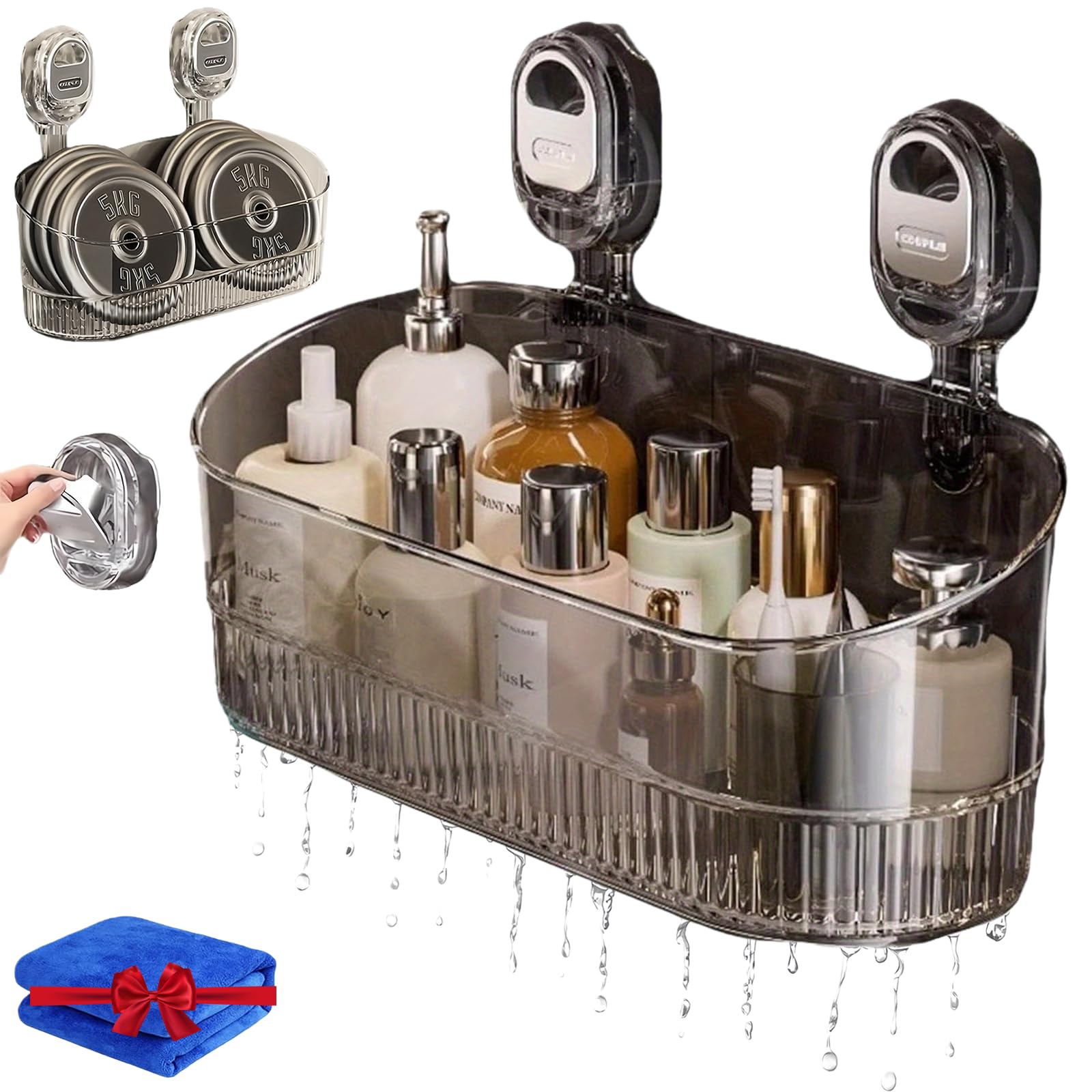 2026 Upgrades No-Drill Bathroom Suction Storage Box Large Capacity Strong Load-Bearing No Drill Bathroom Shelves Drain Rack Organizer