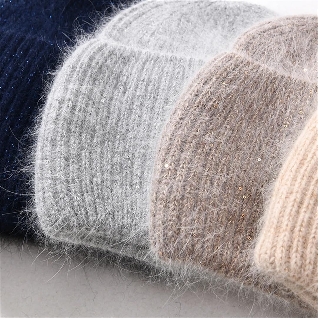 Femmes Hiver Bonnet Chapeau Chaud Cachemire Tricoté Bonnets Solide Longue Fourrure Skullies Décontracté Femmes Chapeaux