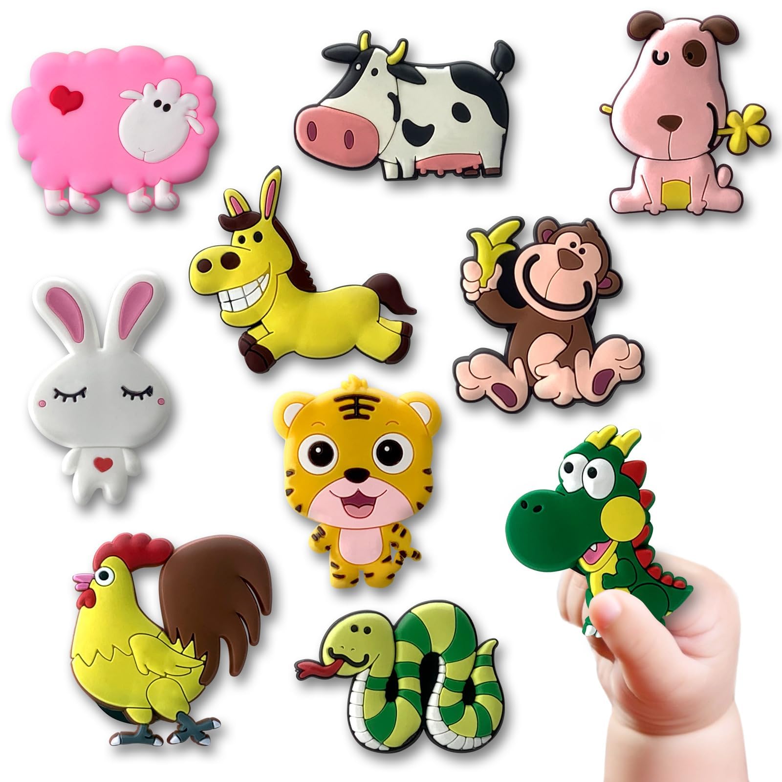 Excefore Educational Cartoon Animal Fridge Magnets for Toddlers - 10PC Soft Rubber Kids Magnets for Refrigerator & Whiteboard