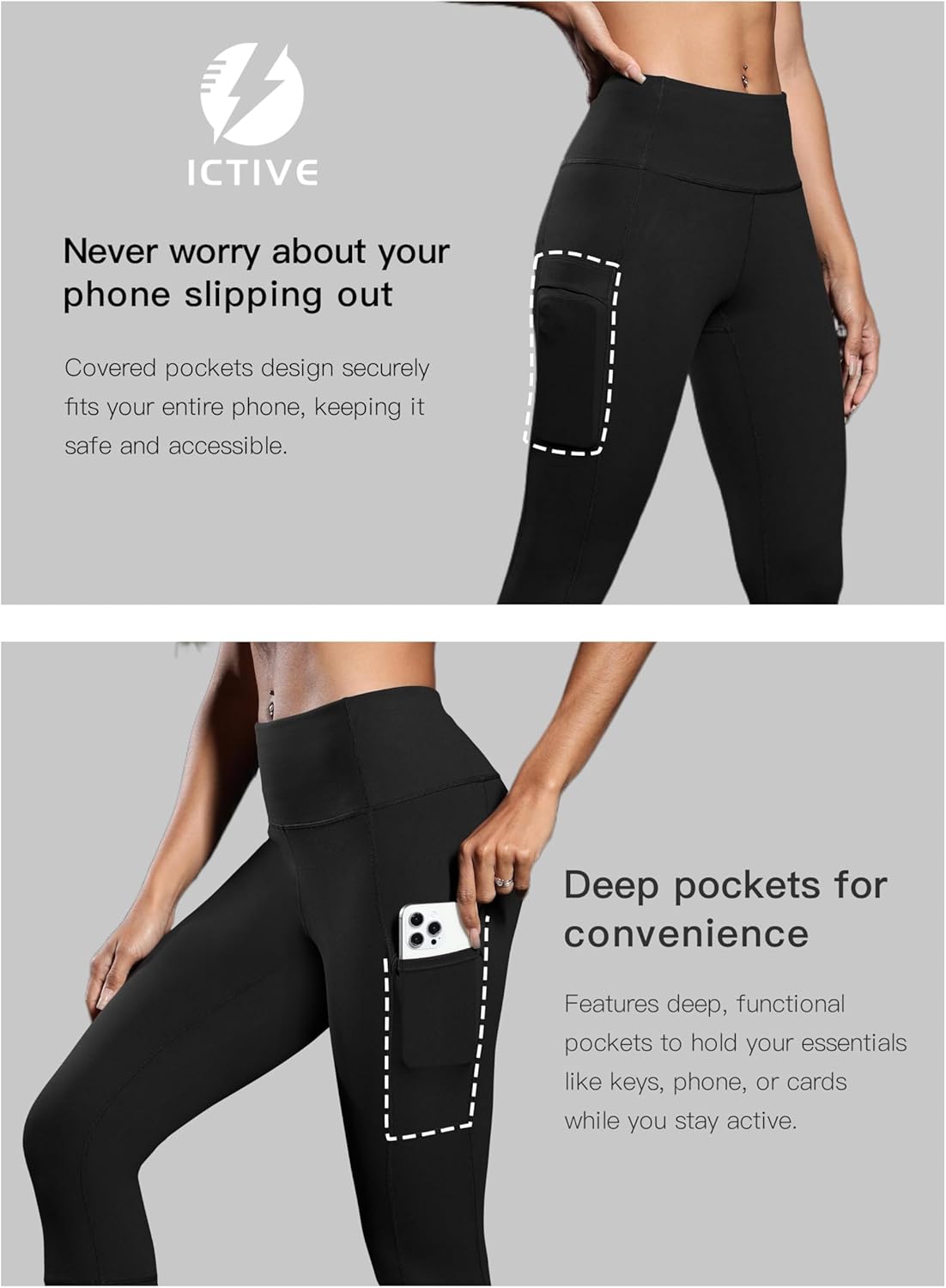 Fihapyli ICTIVE Women's Capris Yoga Pants with Pockets Running Pilates Fitness Running High Waisted Leggings - Image 5