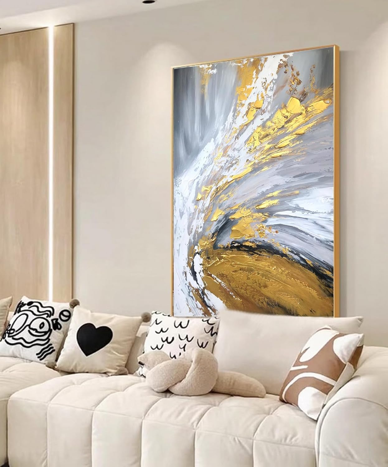 Framed Gold Oil Painting for Living Room,Hand Painted Abstract Canvas Wall Art for Bedroom,3D Modern Art Canvas Pictures Office Kitchen Home Décor 30x44 inches Gold Color 44L" x 30W" image 5 of 7 B0D9GJQV3J