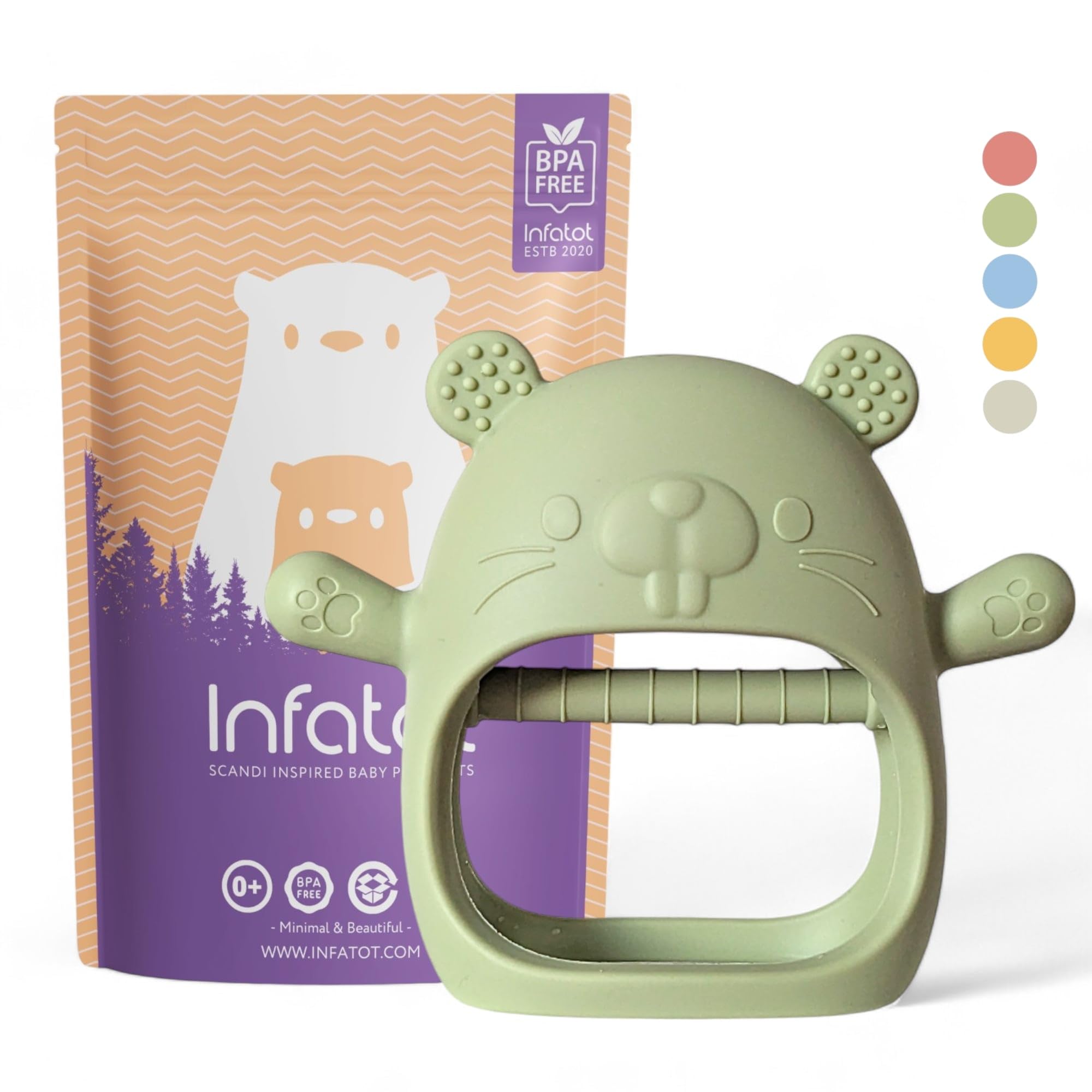 Infatot® Teething Toys for Baby Gifts – Chicken Silicone Mitten Teether, Soothing Glove for Infants, Baby Toys 0-6 Months, Soft Chewable Teether Toy to Prevent Finger Sucking, Plum — view 12