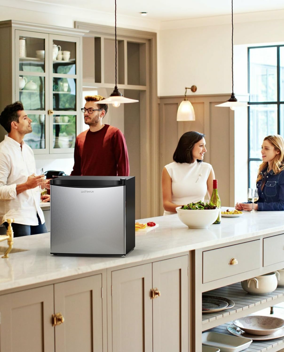 Upstreman Mini Kühlschrank 46L mit Eisfach, Temperaturregelung, Edelstahl