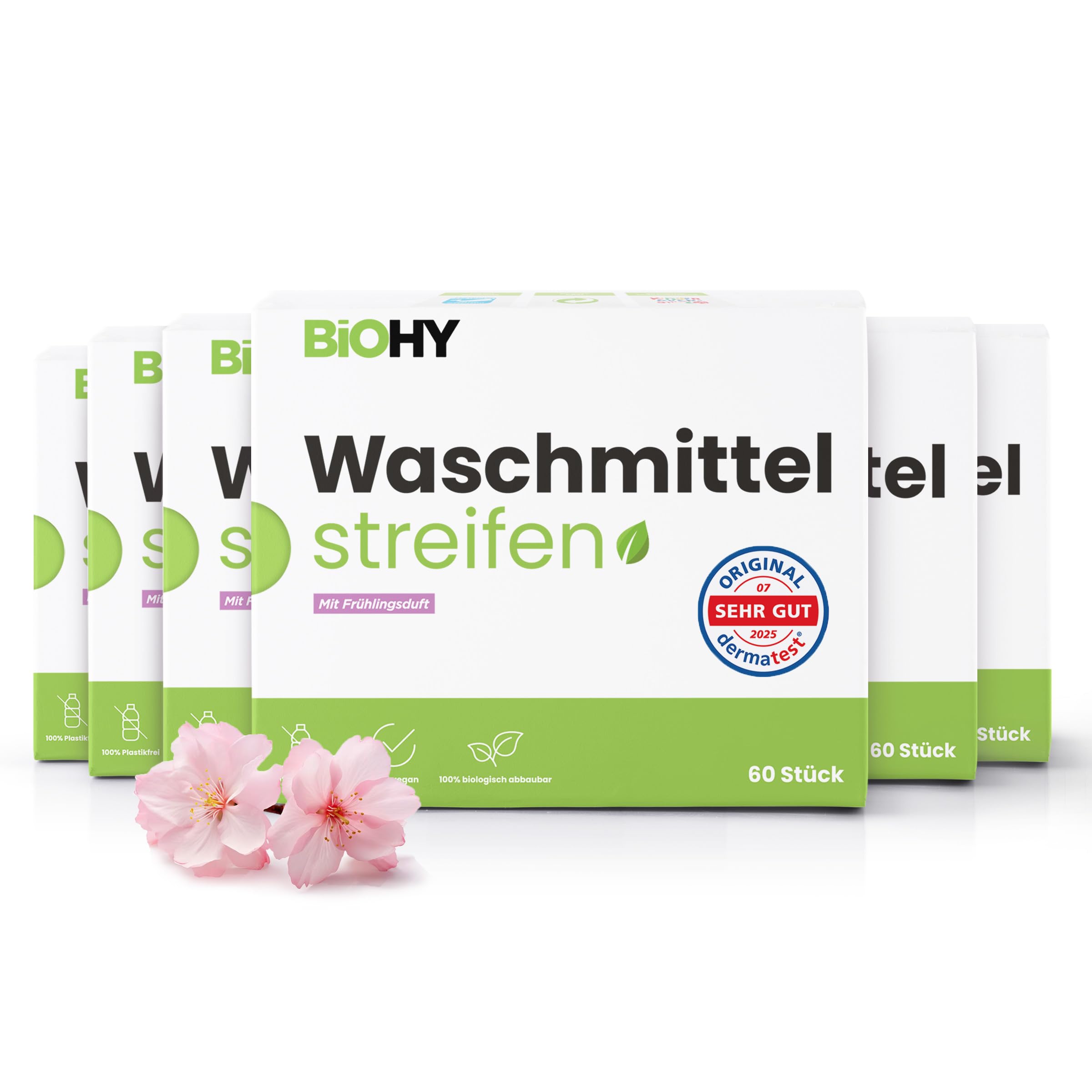 BiOHY Detergente de hojas con aroma primaveral (6 x 60 unidades) | Detergente universal sostenible de viaje sin plástico | Papel de lavado 100% biodegradable | Tiras de detergente solubles en agua