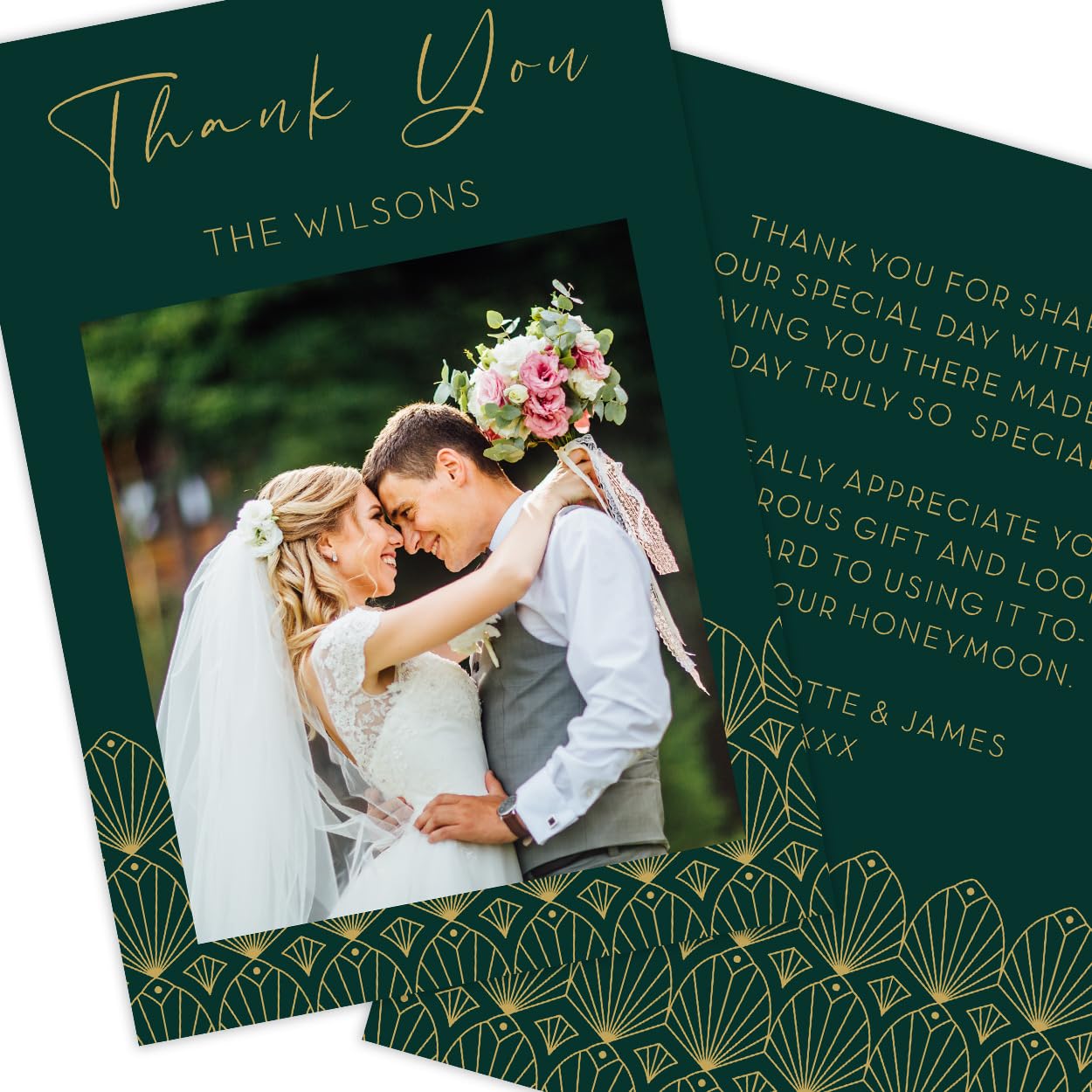 Paper Themes Personalised Photo Upload Wedding Thank You Cards (Art Deco 36PK) — image 1