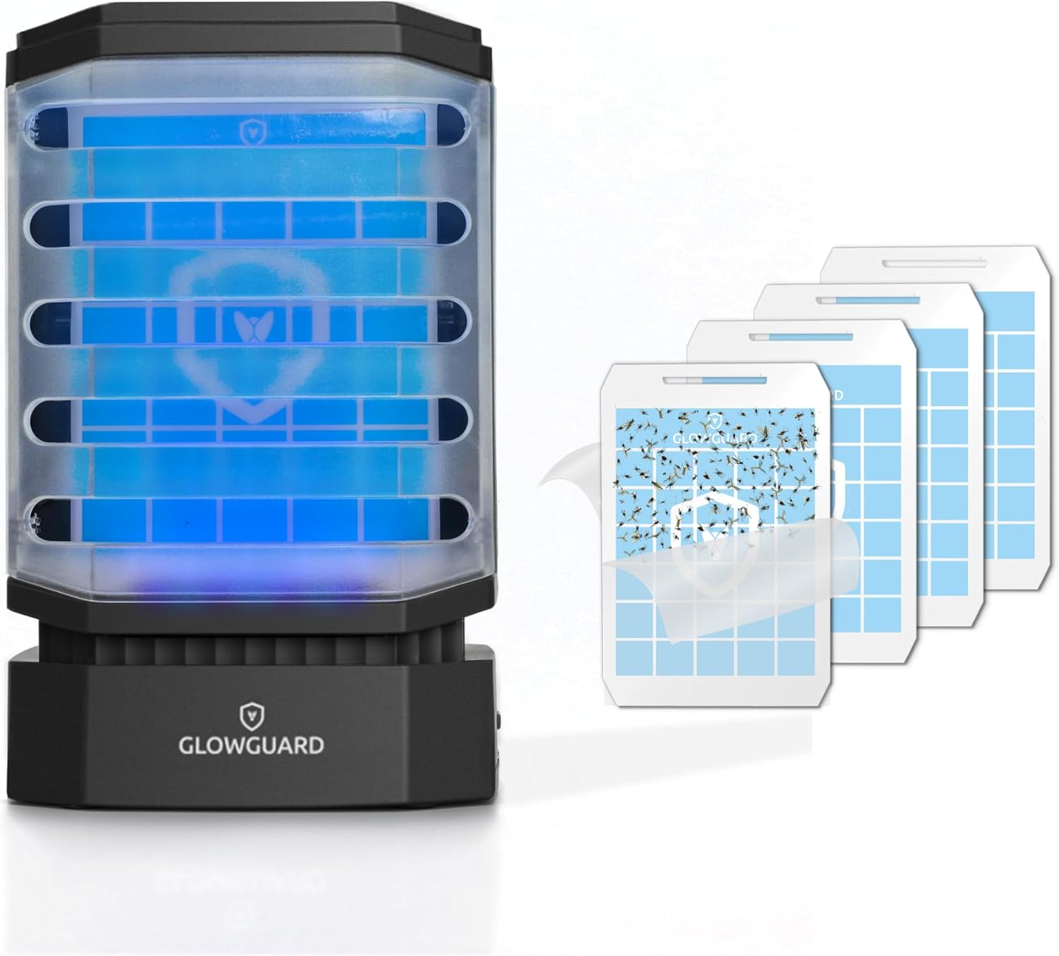 GlowGuard-X Rechargeable Indoor Fly Trap & Gnat Killer, Multi-Purpose Mosquito Trap and Shockless Indoor Bug Zapper, Includes 1 Device + 4 Glue-Card Refills, 40hr Battery or Plug-in 24/7, White