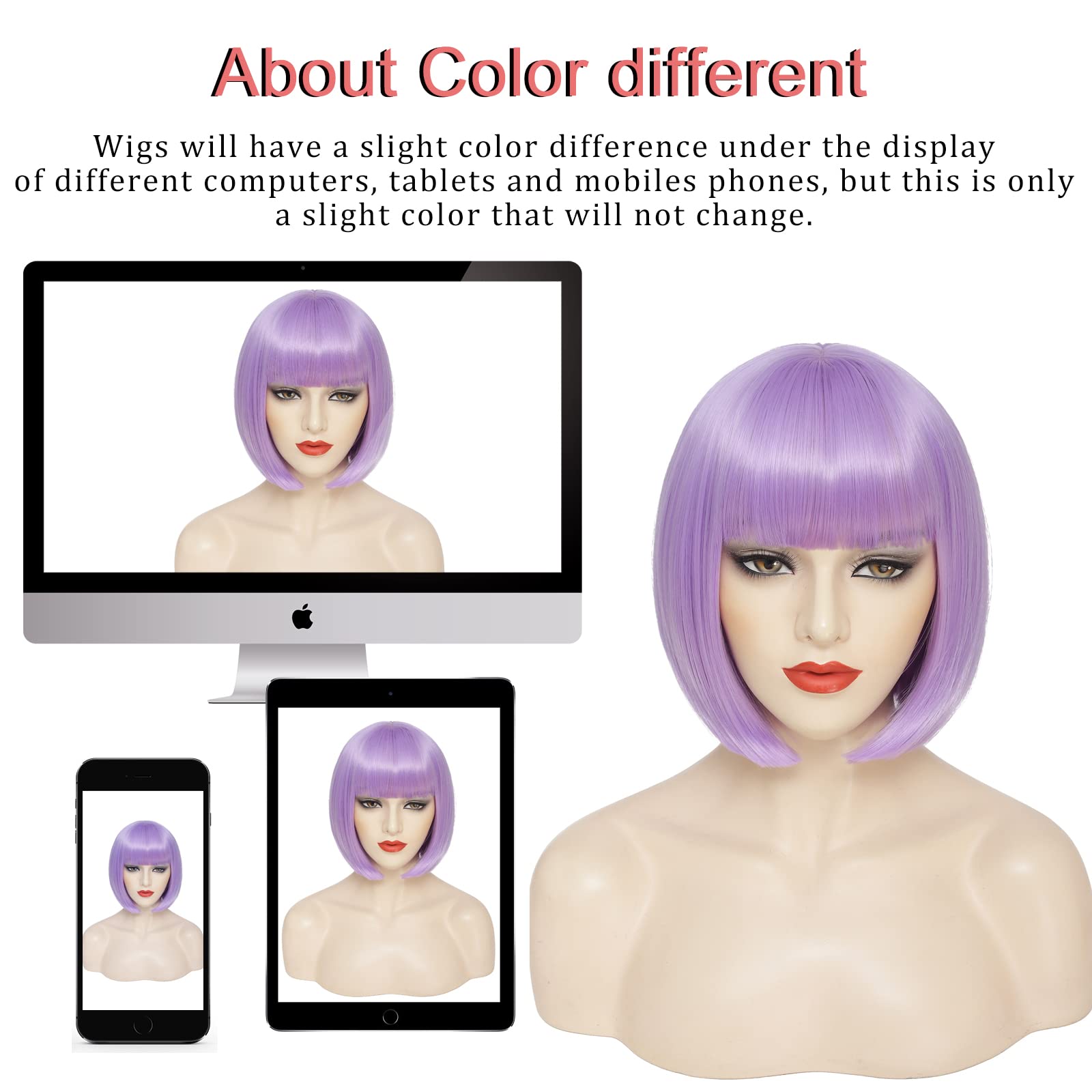Amazon.com : YBYMCAI Purple Bob Wig With Bangs Short Light 