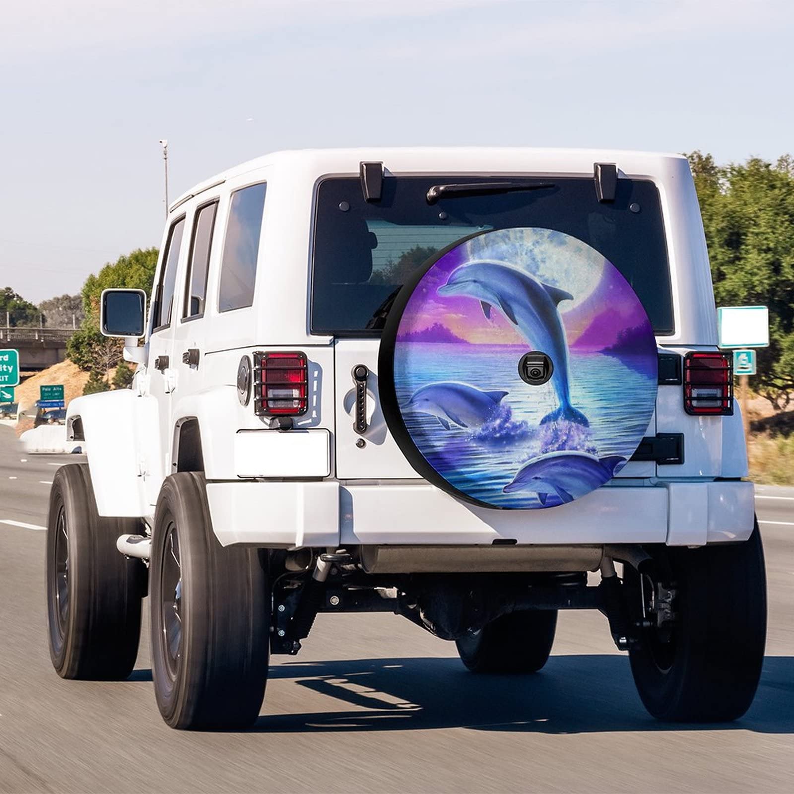 Delerain Spare Tire Cover with Backup Camera Hole Three Dolphins Wheel Covers Waterproof Dust-Proof UV Sun Universal Fit for Jeep Trailer RV SUV Truck (17 Inch for Diameter 31