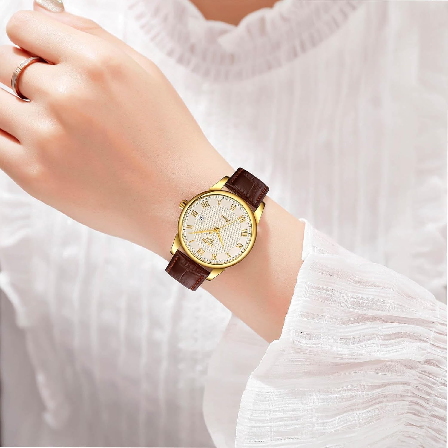 Mens Womens Quartz Watch Roman Numeral Business Casual Fashion Analog Wrist Watch Classic Calendar Date Window 30M Waterproof Comfortable Leather Watches - Image 6