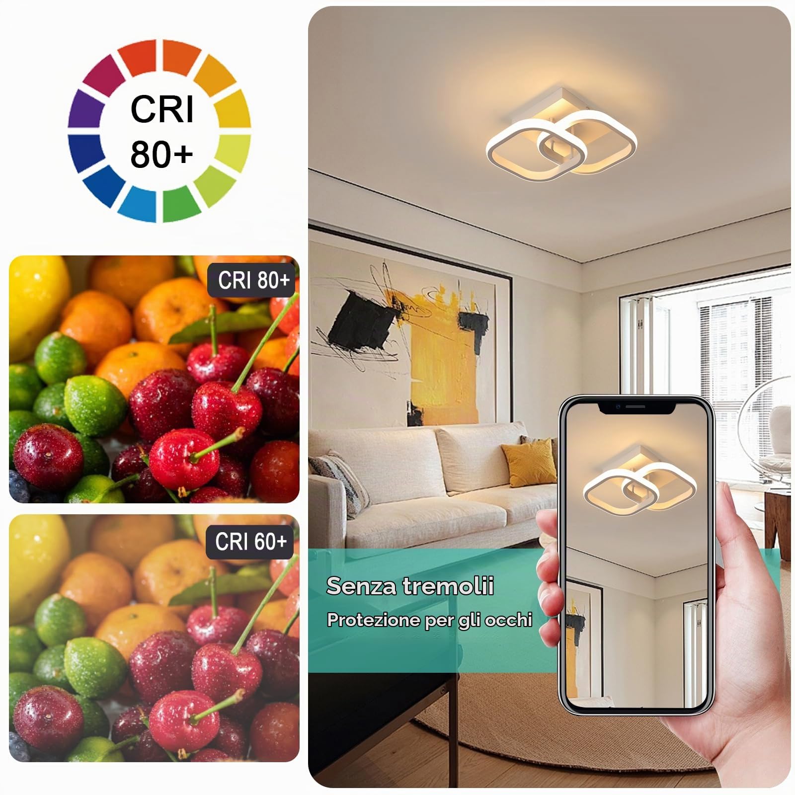 2 Pezzi Plafoniera LED Soffitto Moderna 22W Lampada da Soffitto